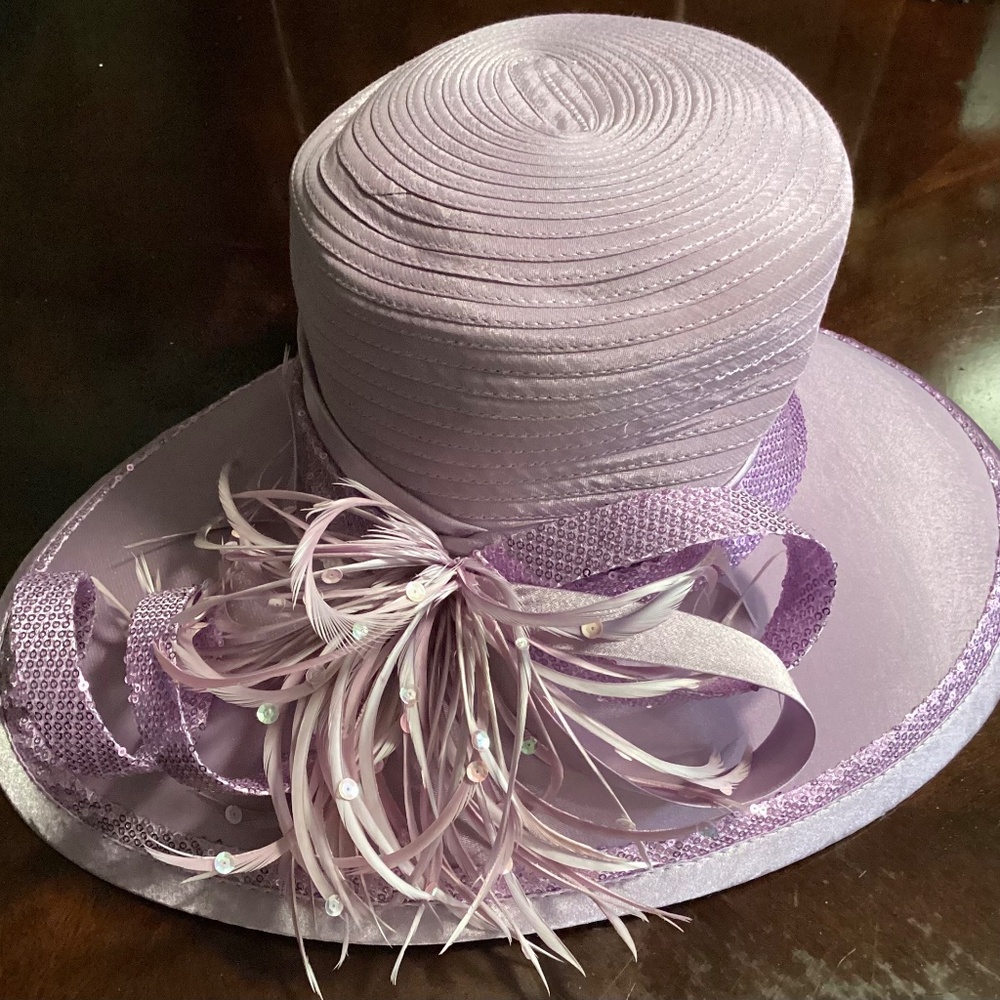 Lilac Feather and Sequins Slanted Elegant Hat